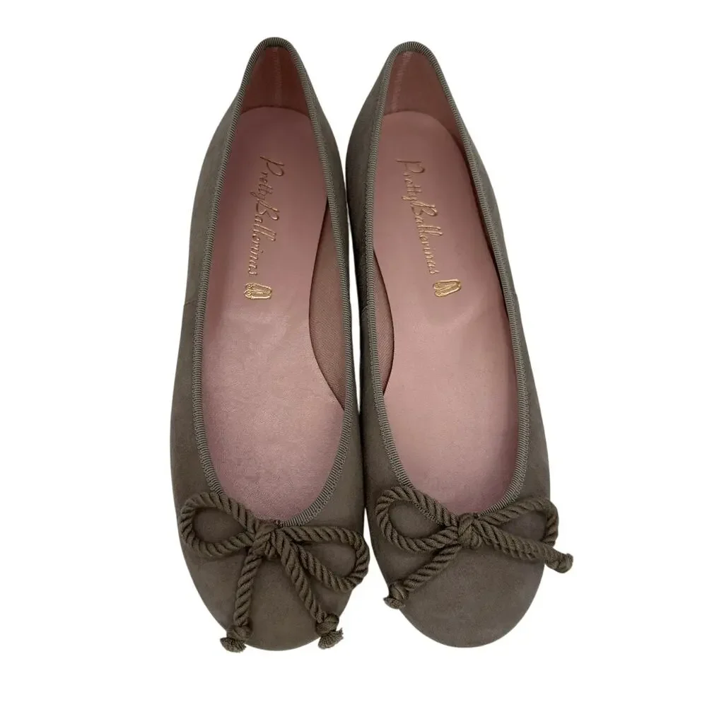 Pretty Ballerinas Rosario Classic Taupe Rope Bow Flats Shoes Sz EU 37 US 6.5-7
